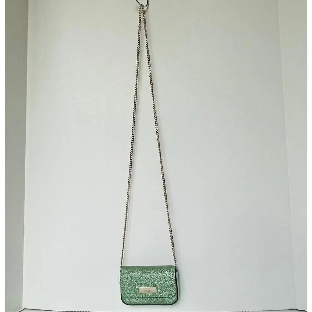 Kate Spade Kenzie Glitter Card Case Crossbody Seawater Green Mini